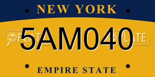 5AM040 New York License Plate