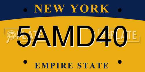 5AMD40 New York License Plate