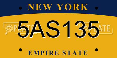 5AS135 New York License Plate