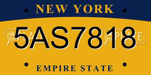 5AS7818 New York License Plate