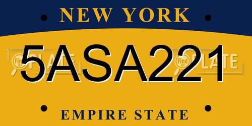 5ASA221 New York License Plate