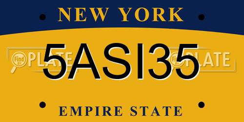 5ASI35 New York License Plate
