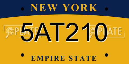 5AT210 New York License Plate