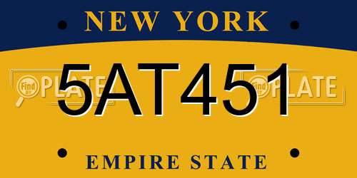 5AT451 New York License Plate