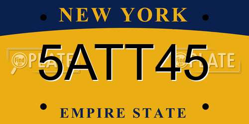 5ATT45 New York License Plate