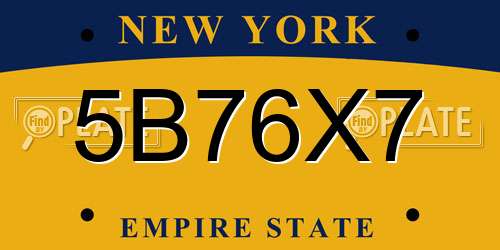 5B76X7 New York License Plate