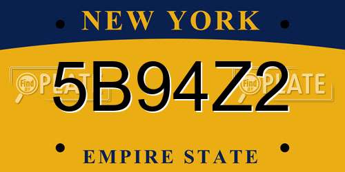 5B94Z2 New York License Plate