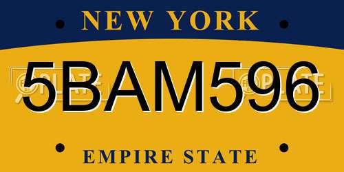 5BAM596 New York License Plate