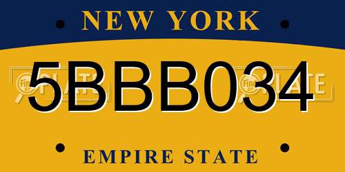 5BBB034 New York License Plate