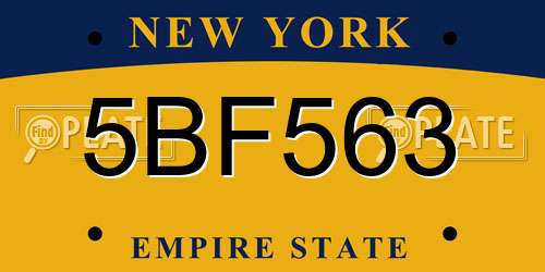 5BF563 New York License Plate
