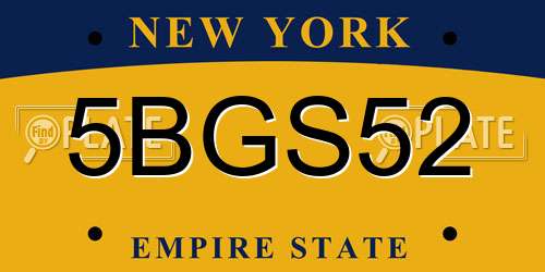 5BGS52 New York License Plate
