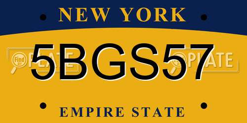 5BGS57 New York License Plate