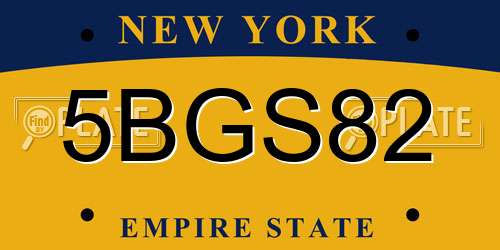 5BGS82 New York License Plate