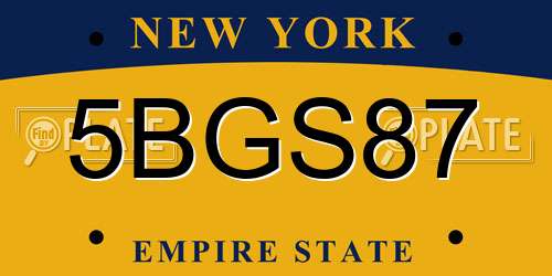 5BGS87 New York License Plate