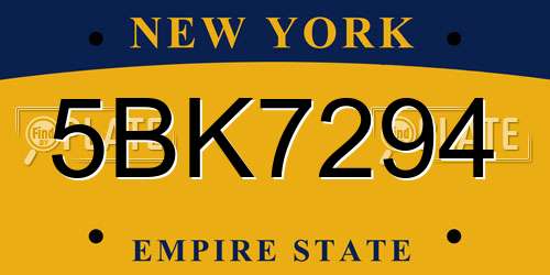 5BK7294 New York License Plate