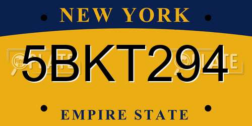 5BKT294 New York License Plate