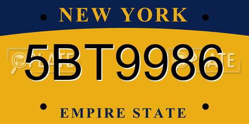 5BT9986 New York License Plate