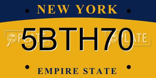 5BTH70 New York License Plate