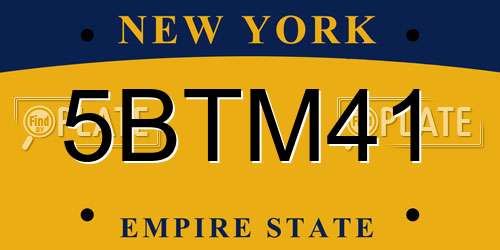 5BTM41 New York License Plate