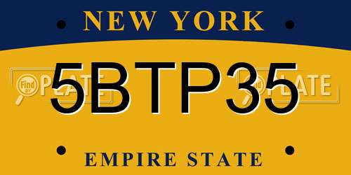 5BTP35 New York License Plate