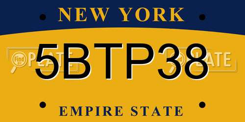5BTP38 New York License Plate