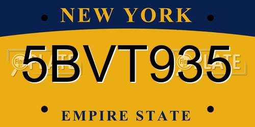 5BVT935 New York License Plate