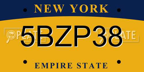 5BZP38 New York License Plate