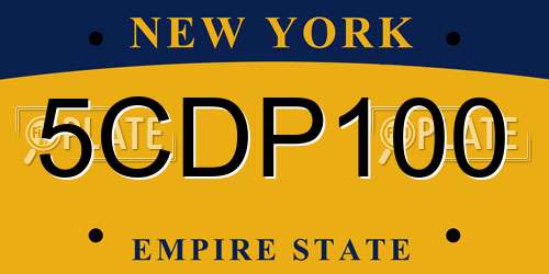 5CDP100 New York License Plate