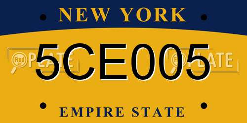5CE005 New York License Plate