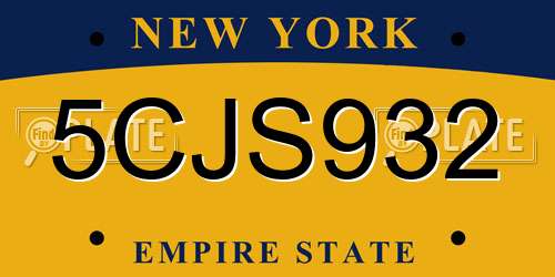 5CJS932 New York License Plate