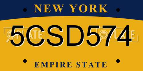 5CSD574 New York License Plate