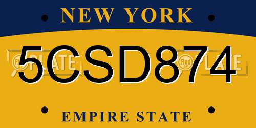 5CSD874 New York License Plate