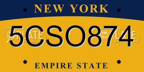 5CSO874 New York License Plate