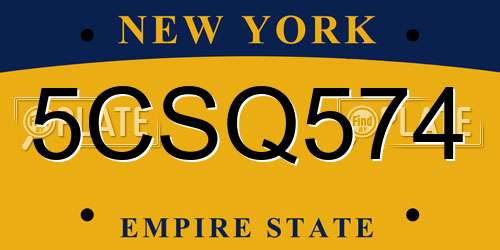 5CSQ574 New York License Plate