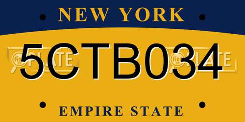 5CTB034 New York License Plate
