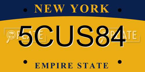 5CUS84 New York License Plate