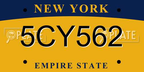 5CY562 New York License Plate