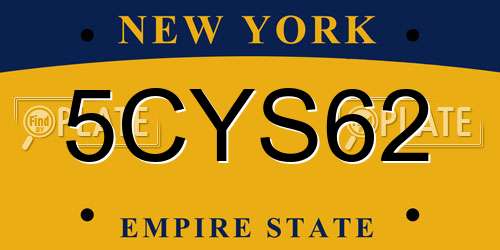 5CYS62 New York License Plate