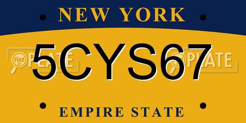 5CYS67 New York License Plate
