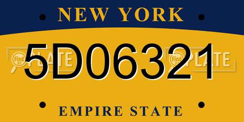 5D06321 New York License Plate