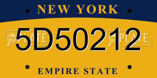 5D50212 New York License Plate