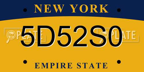 5D52S0 New York License Plate