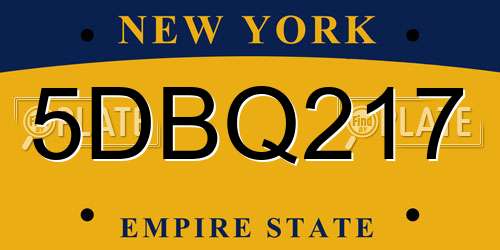 5DBQ217 New York License Plate