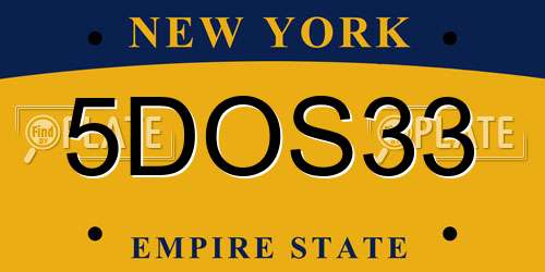 5DOS33 New York License Plate