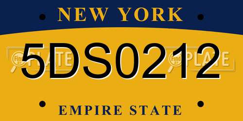 5DS0212 New York License Plate