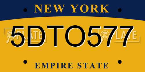 5DTO577 New York License Plate