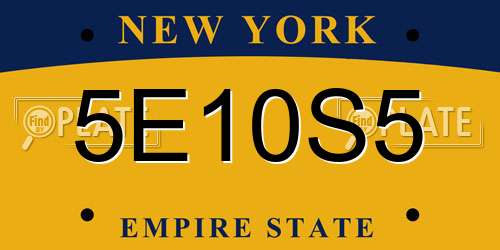 5E10S5 New York License Plate