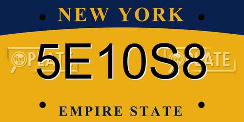 5E10S8 New York License Plate