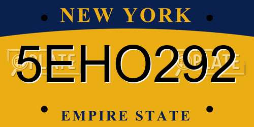 5EHO292 New York License Plate