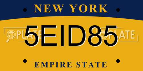 5EID85 New York License Plate